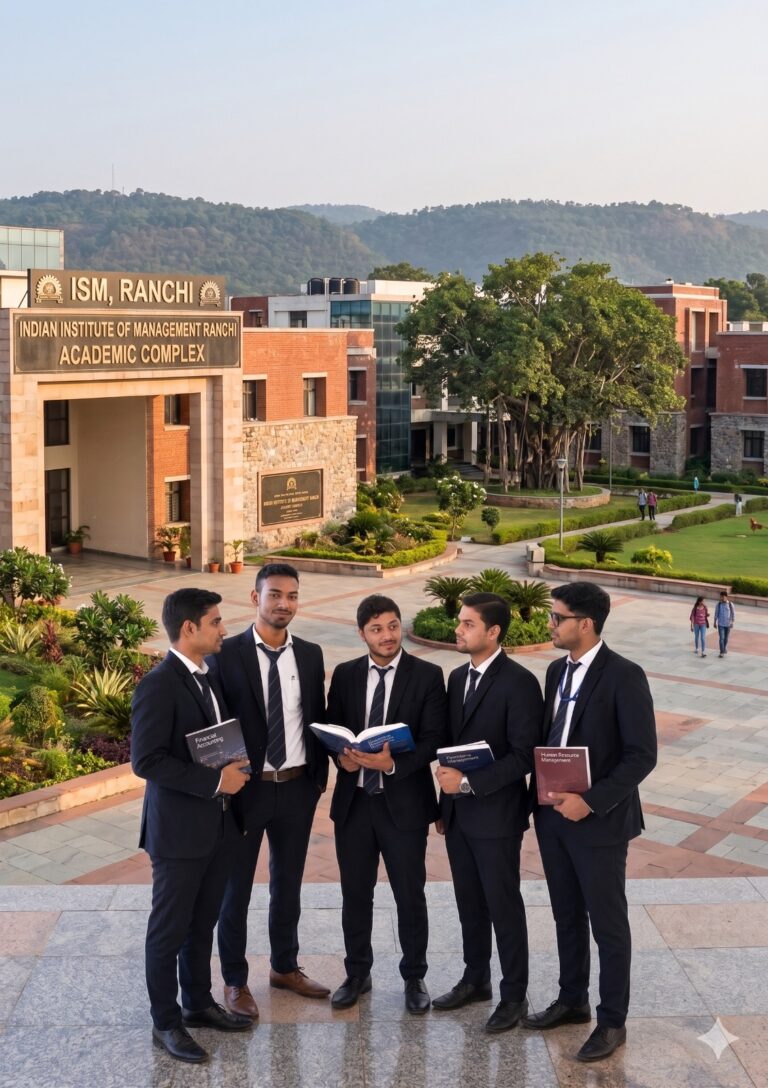 View of an entrance building and surrounding grounds at ISM Ranchi