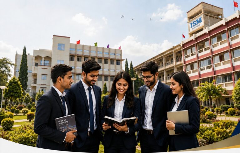 Students in formal uniforms standing together outdoors on the ISM Ranchi campus