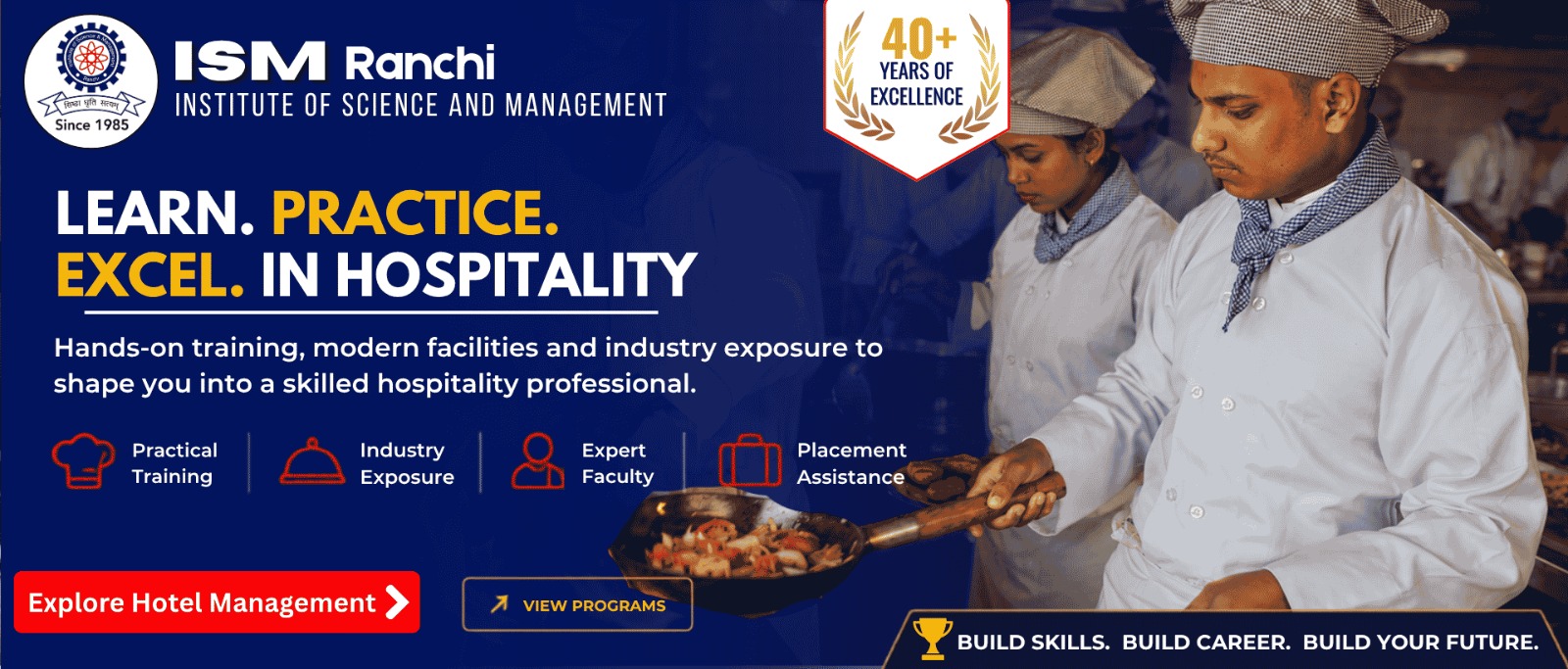 ISM Ranchi Hotel Management students learning practical hospitality training in kitchen lab